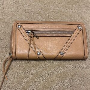 B. Makowsky Tan Leather Women's Wallet with Zipper Detail